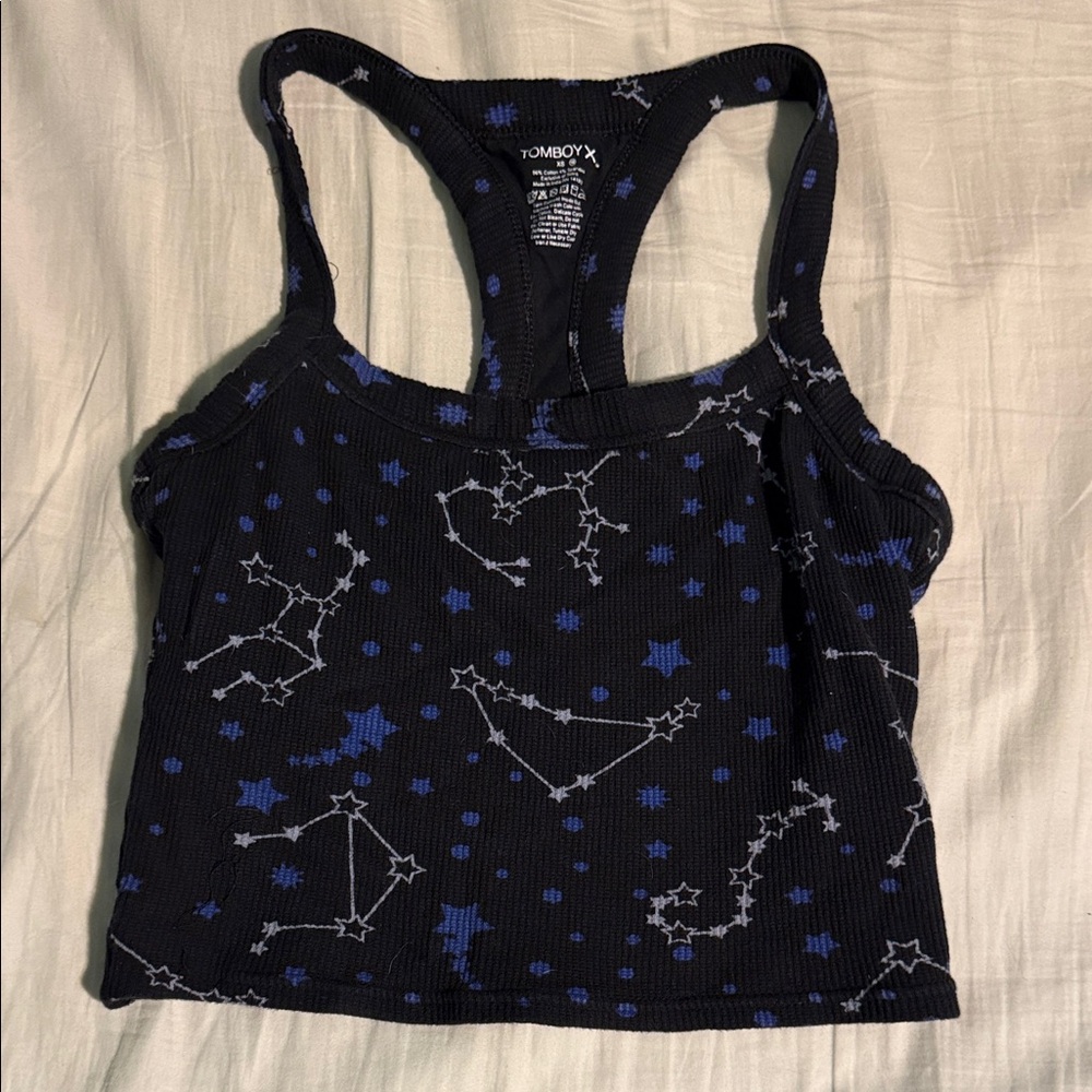 TomboyX Black Tank Top with Blue Constellations